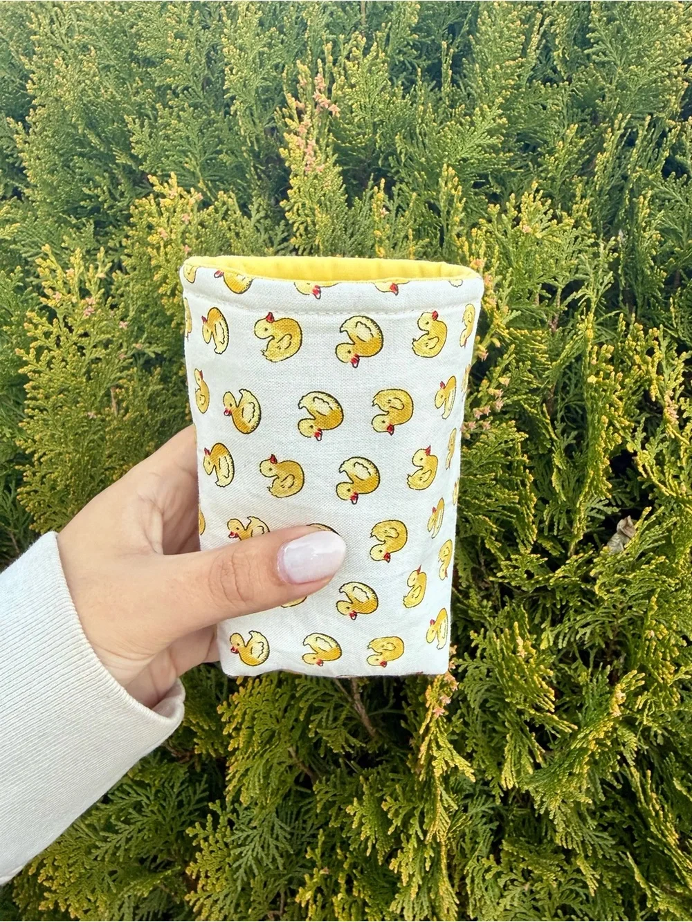 Handmade Insulated Yellow Duck Print Can Koozie (for 20oz cans)